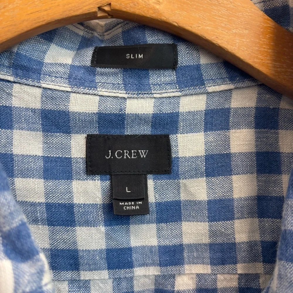 J. Crew Large Baird McNutt Linen Button Down Shirt Blue White check
